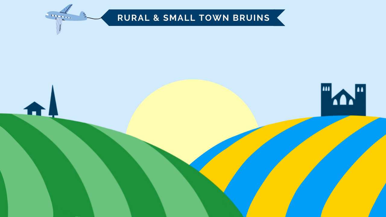 Graphic Banner of Sunset and Valleys to honor Bruins from Rural Areas & Smalltowns